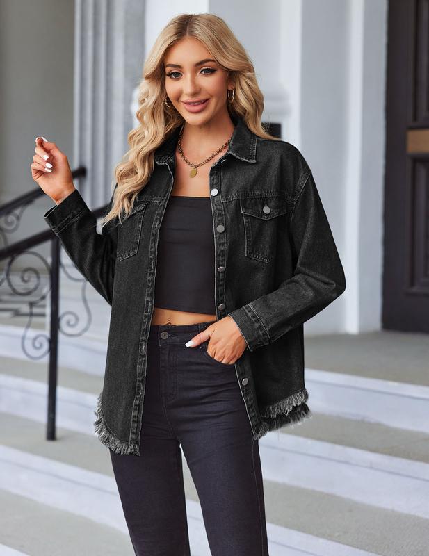 Women's Casual Long Sleeve Denim Jackets with Pockets