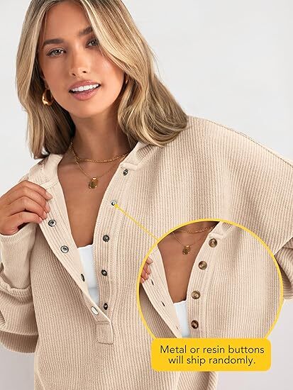 Women’s Casual V-Neck Button-Up Hoodie with Side Slits