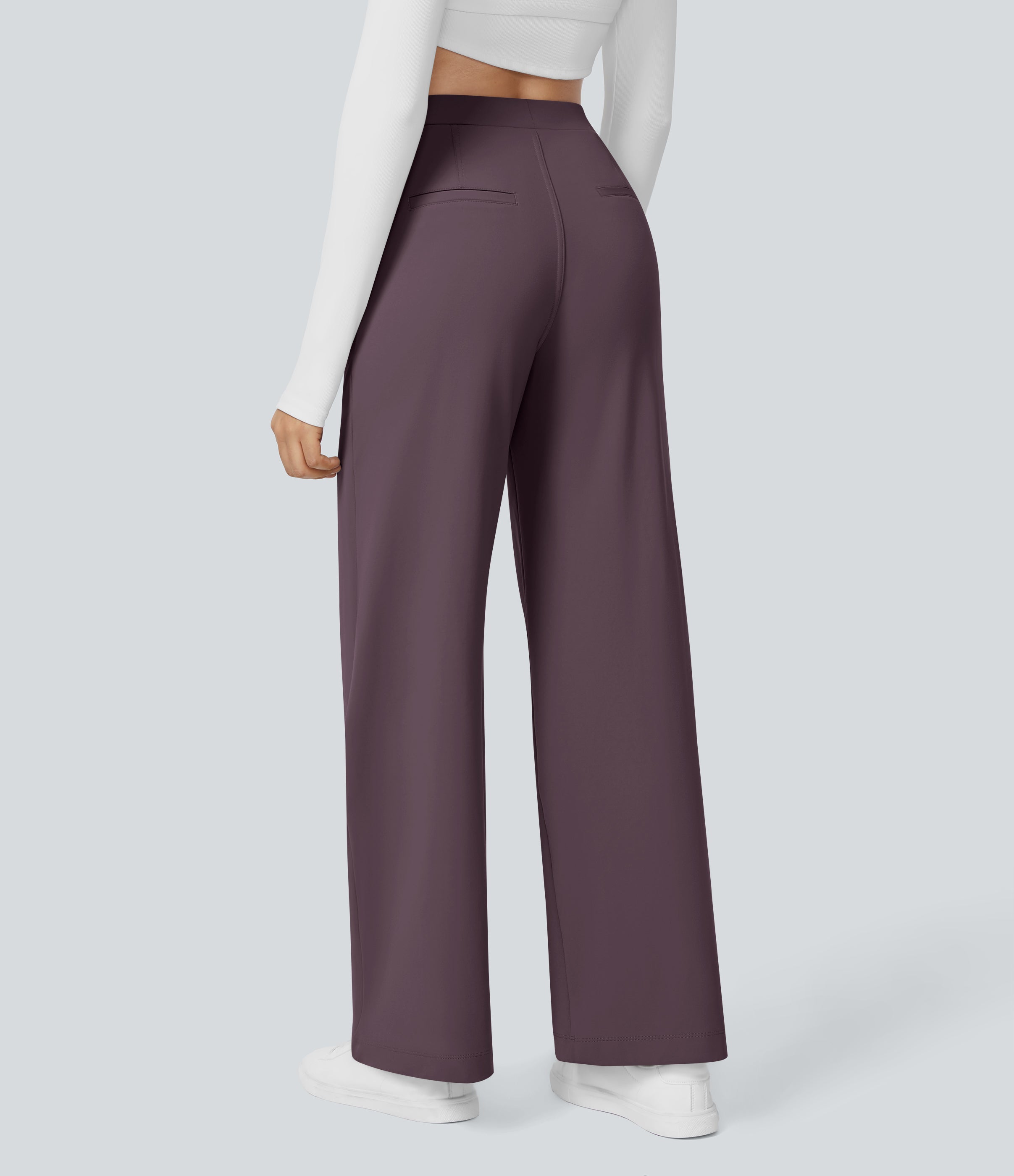 Factory Outlet - High Waisted Side Pocket Straight Leg Work Suit Pants