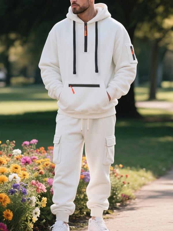 Men's Winter Fleece Lined Casual Set Loose Fit Sporty Multi-Pocket Workwear Warm Long Sleeve Jacket & Pants for Cold Weather Clothes Matching Outdoorfun