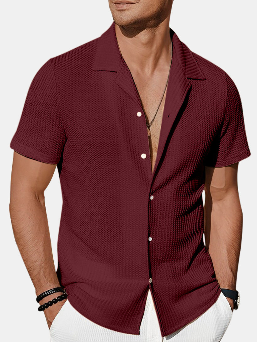 Men's Summer Fashion Solid Color Hollow Short Sleeve Shirt