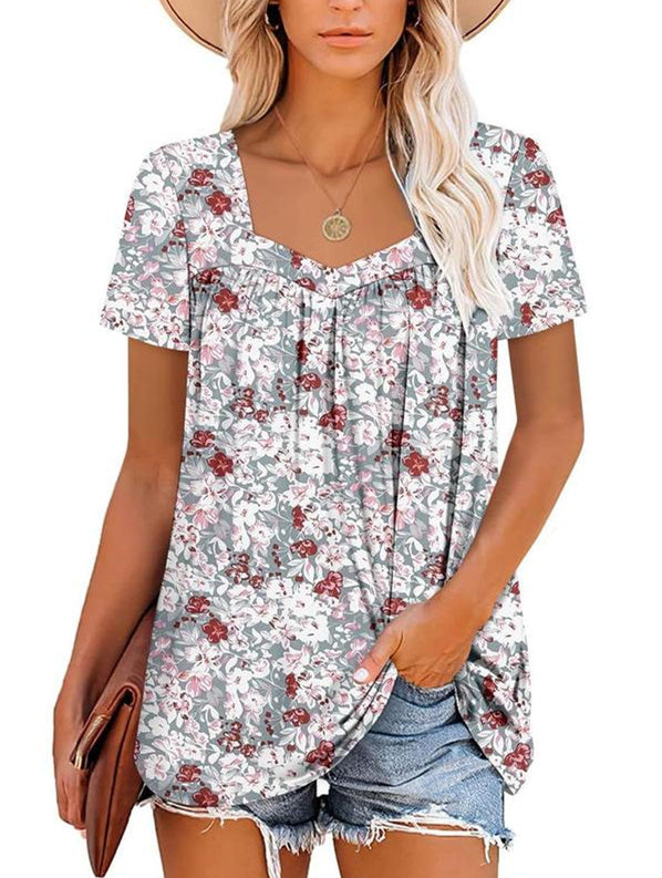 ⏰Hot Sale-Women's Summer Pleated Printed Short-Sleeves