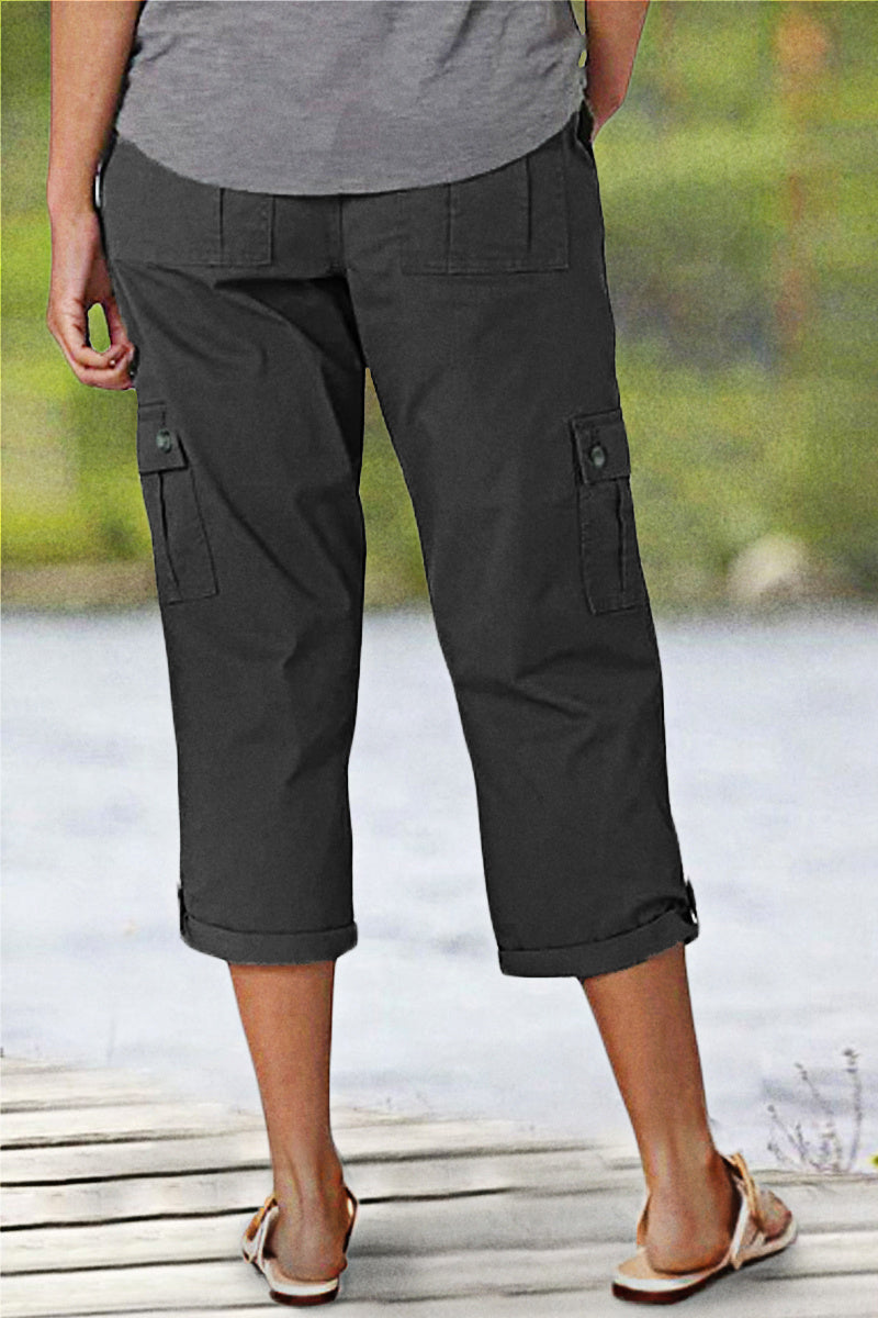 🔥Roll Tab Hem Multi Pocket Capri Mid Waist Cargo Pants🔥