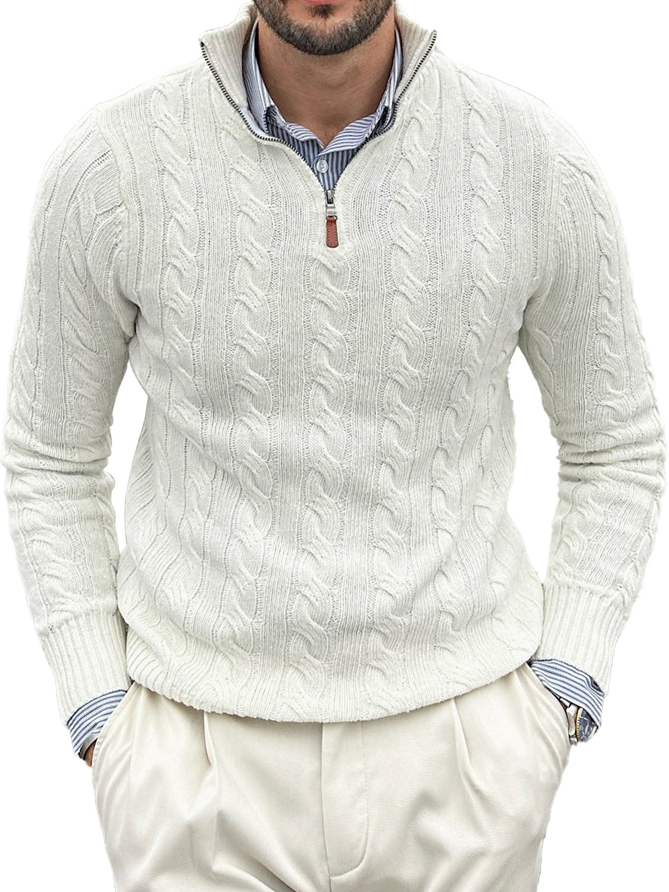 Men's Fashion Casual Stand Collar Twist Long Sleeve Zipper Sweater