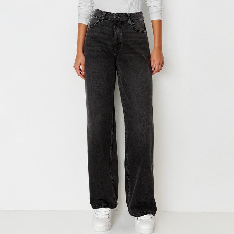 Women's High-Waist Stretch Wide-Leg Jeans – Trendy Multi-Pocket Denim Pants