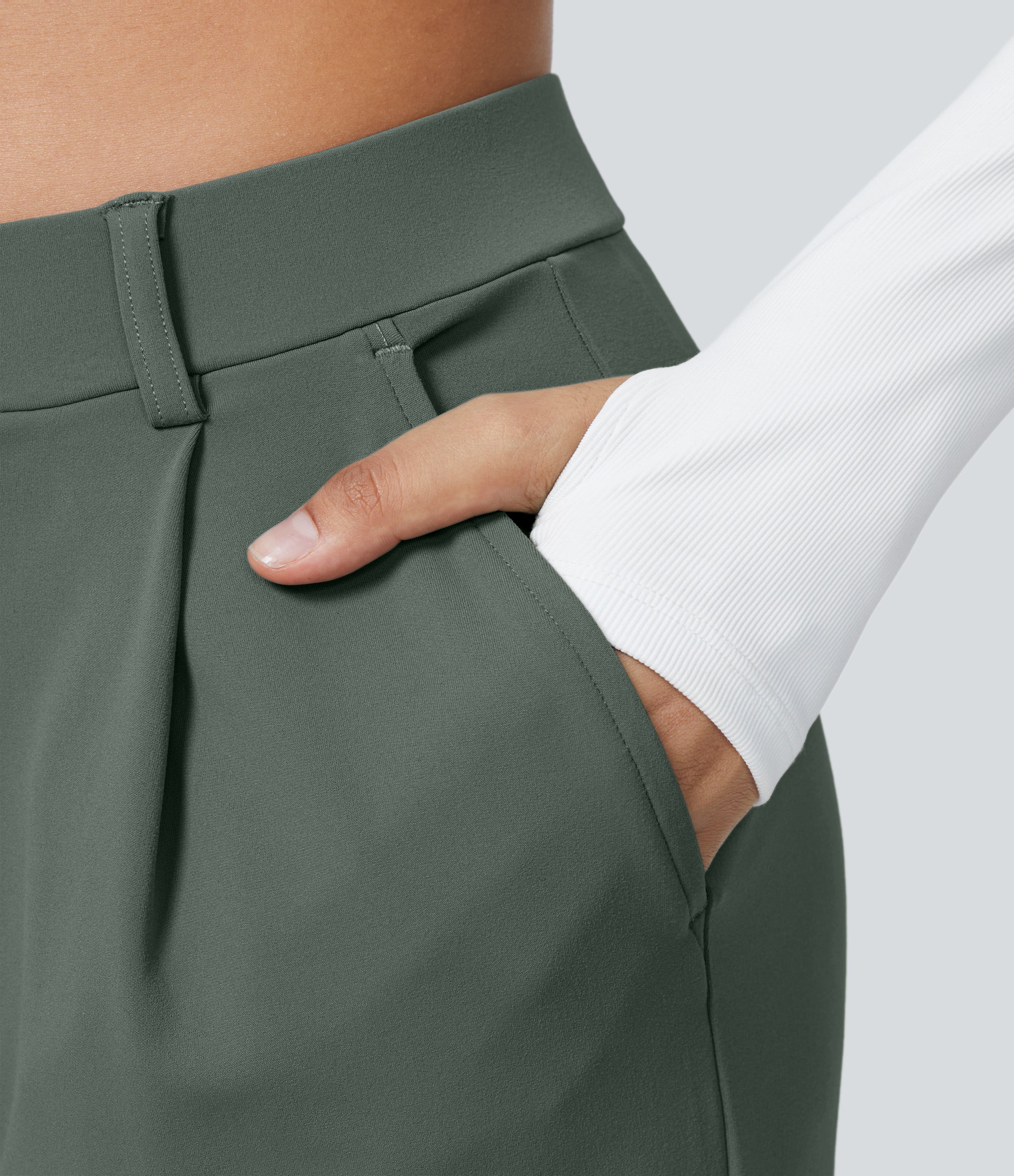 Factory Outlet - High Waisted Side Pocket Straight Leg Work Suit Pants