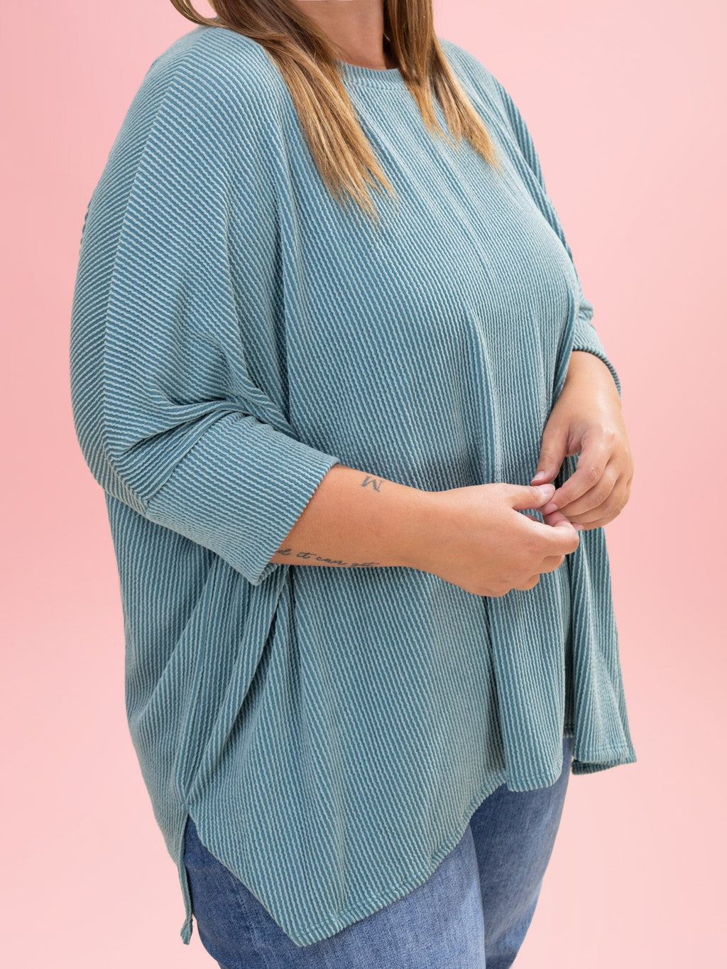 Raised Rib Easy Fit 3/4 Sleeve Top | Reg - Plus