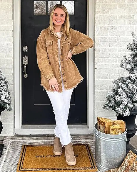 Women's Casual Long Sleeve Denim Jackets with Pockets