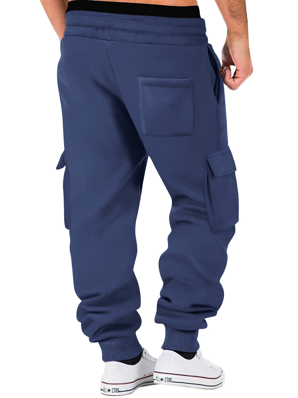 Men's Solid Color Multiple Pockets Drawstring Waist Sweatpants