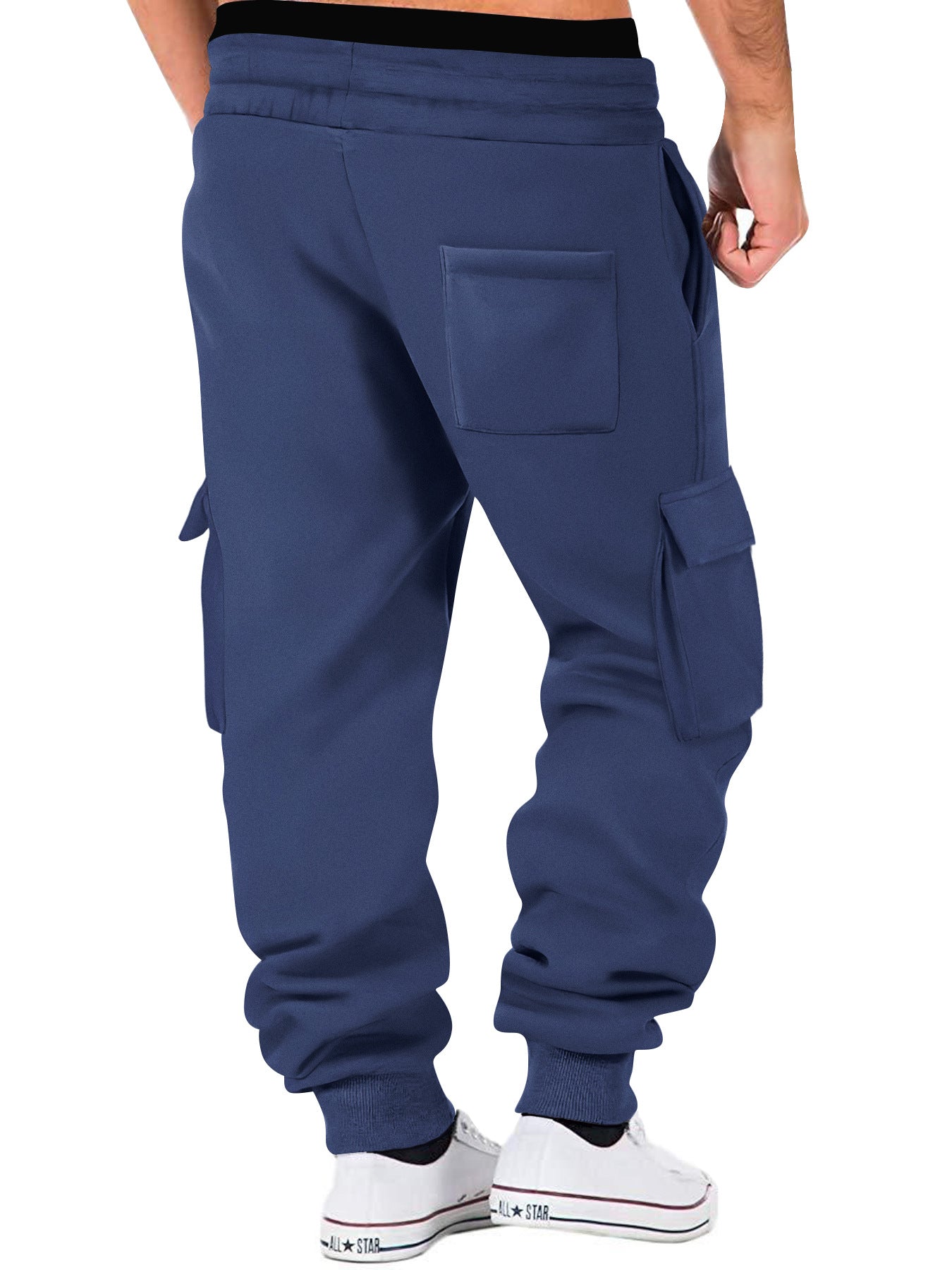 Men's Solid Color Multiple Pockets Drawstring Waist Sweatpants