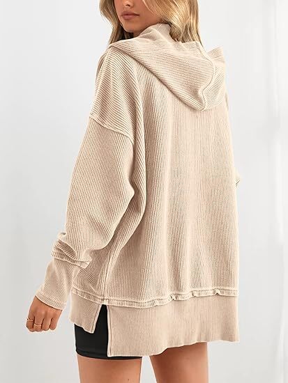 Women’s Casual V-Neck Button-Up Hoodie with Side Slits