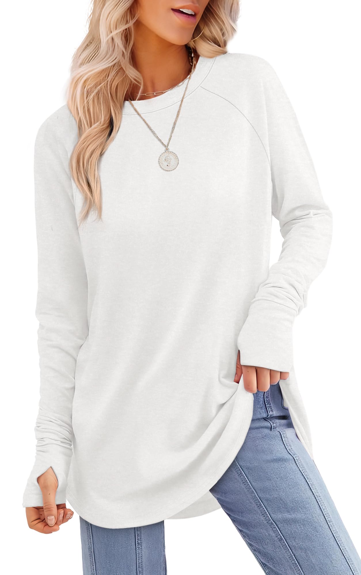 ⏰Hot Sale-Womens Long Sleeve Thumb Hole Shirts Tunic Tops to Wear with Leggings