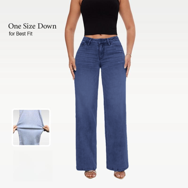 Women’s Distressed Wide Leg Baggy Jeans Mid-Low Waist Pants