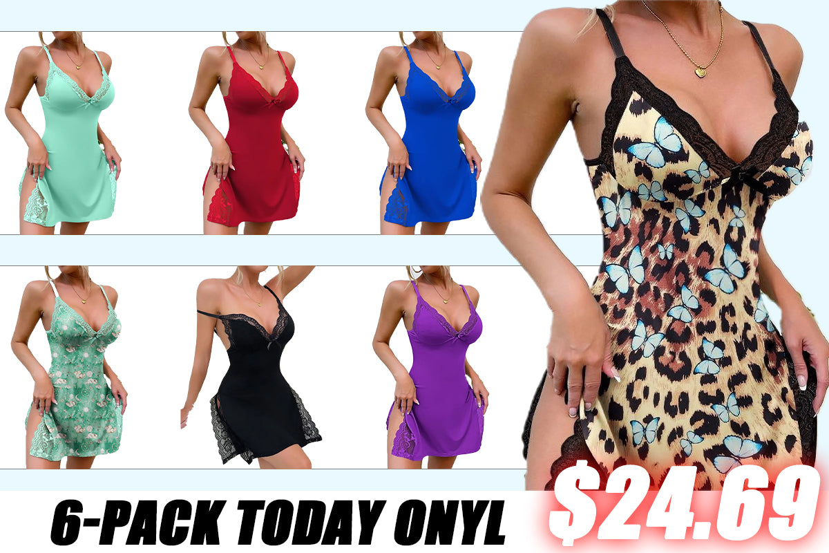 Chicme Lace Trim Slit Bowknot Decor Sleep Dress