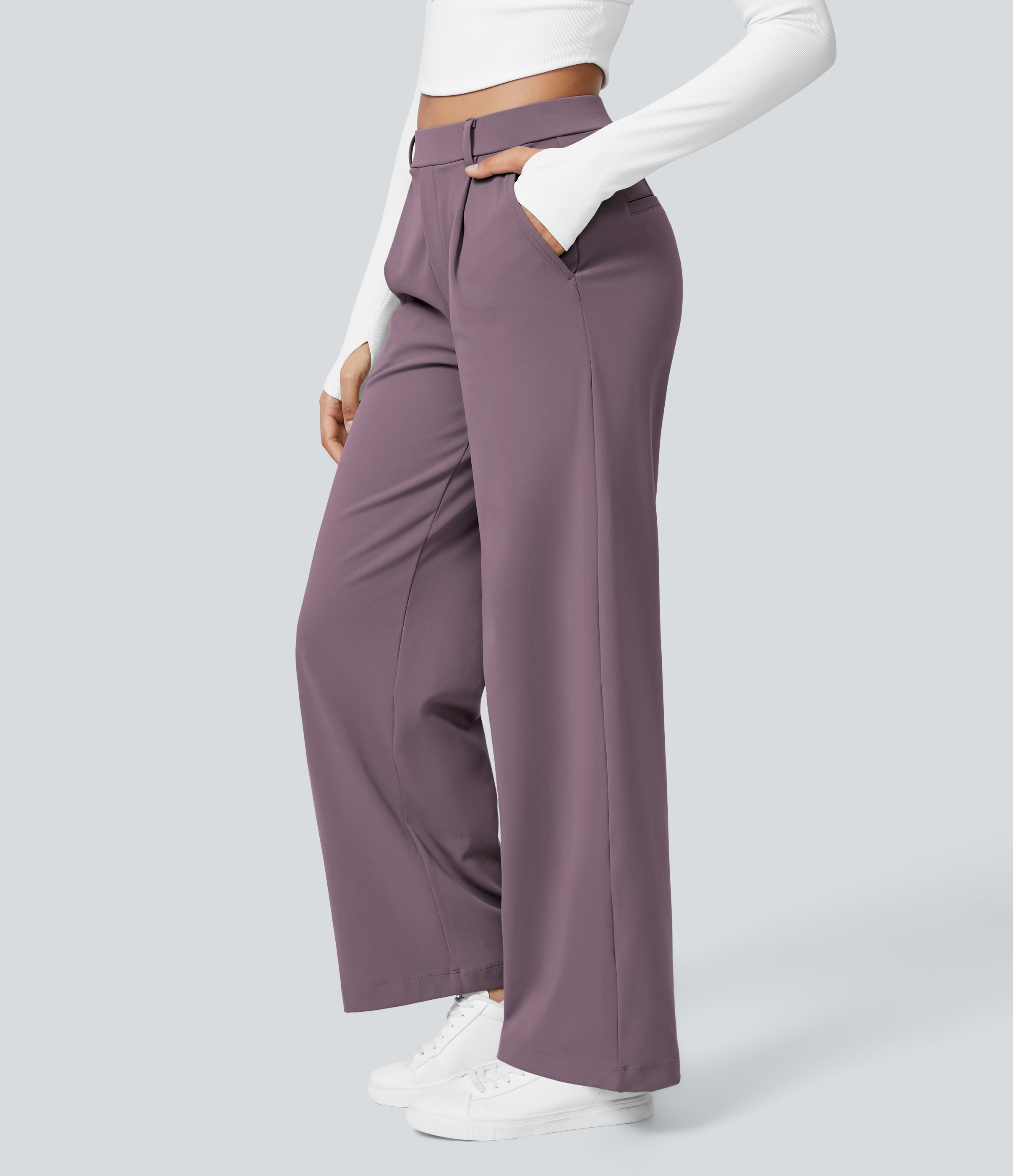Factory Outlet - High Waisted Side Pocket Straight Leg Work Suit Pants