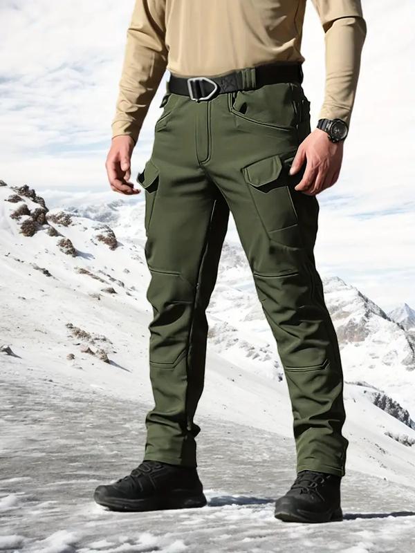 [Windproof|Warm] Windproof Warm Men's Outdoor Military Tactical Pants | Soft Shell Fleece Lined, Solid Color, Sports Style, Regular Fit, Mid Waist, Woven Fabric, 320G/M2, with Pockets, No Belt, Casual Weekend Wear, Autumn/Winter Season