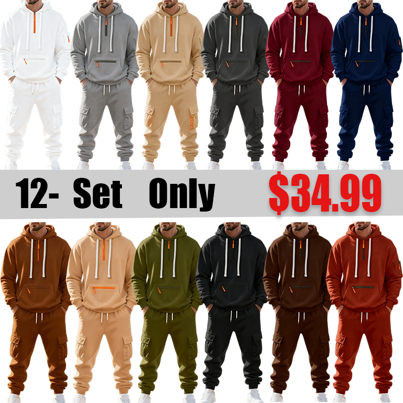 Clearance sale!Men’s Winter Fleece-Lined Set – Warm Casual Workwear Outfit with Multi-Pocket Jacket & Pants