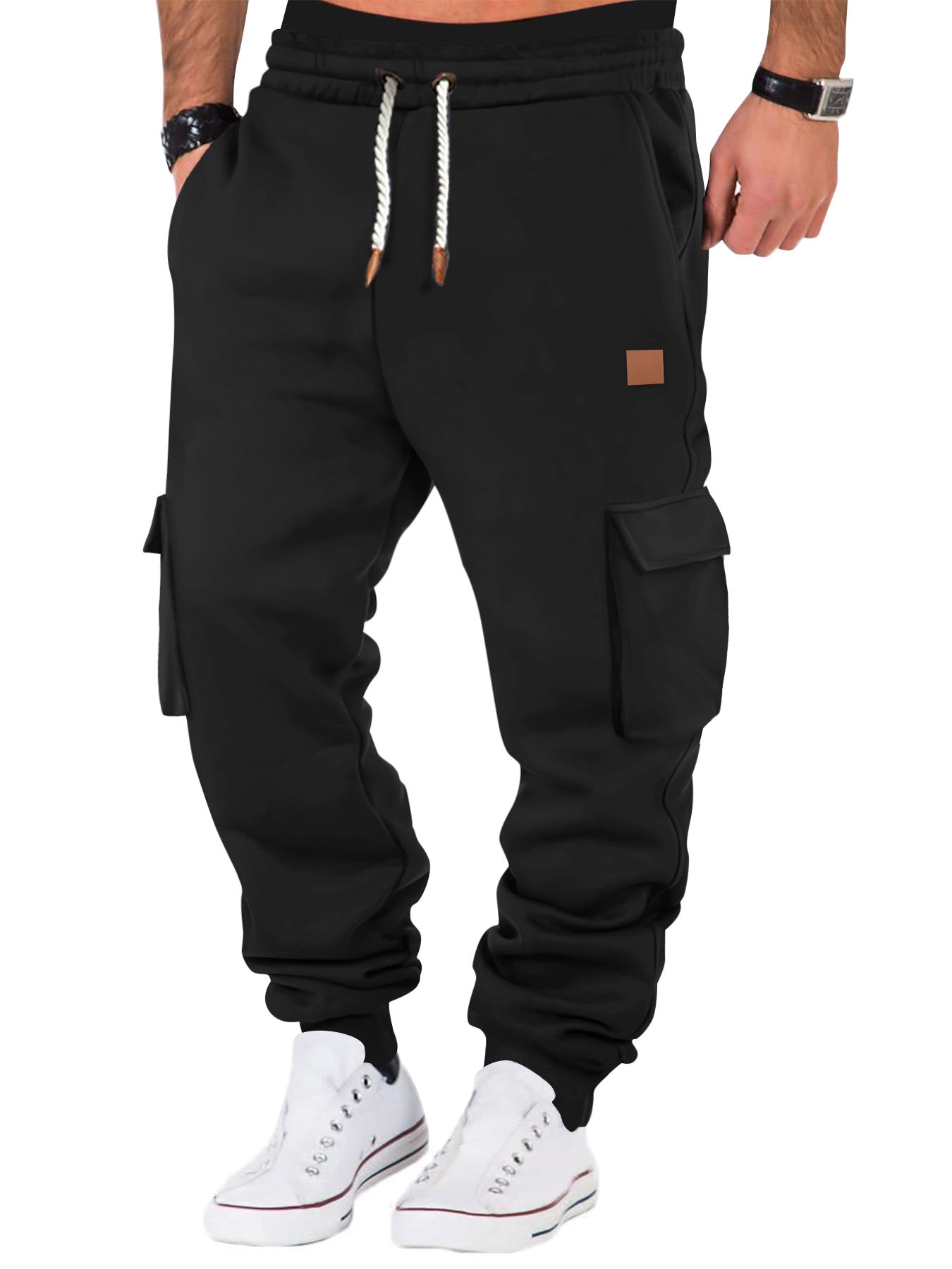 Men's Solid Color Multiple Pockets Drawstring Waist Sweatpants