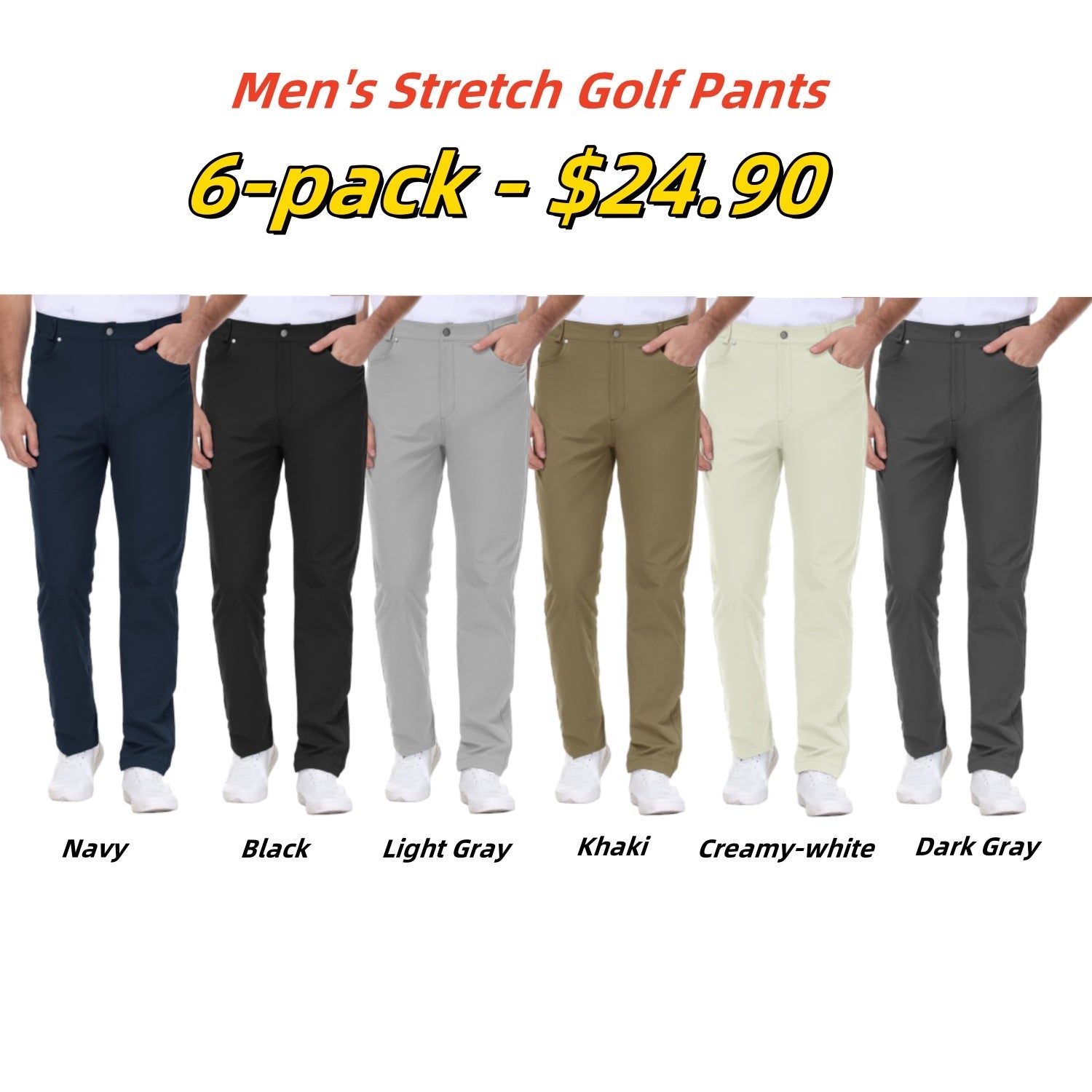 🔥PROMOTION LAST DAY🔥Men's Stretch Golf Pants Lightweight Quick Dry Work Casual Dress Pants 6 Pack