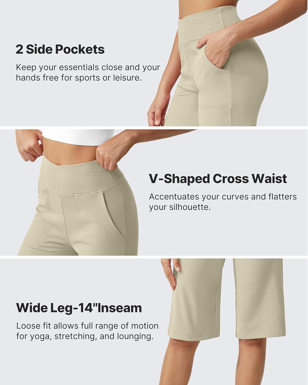 Capri Pants for Women -Knee Length Wide Leg Yoga Capris Dressy Casual Summer Crop Pants with Pockets