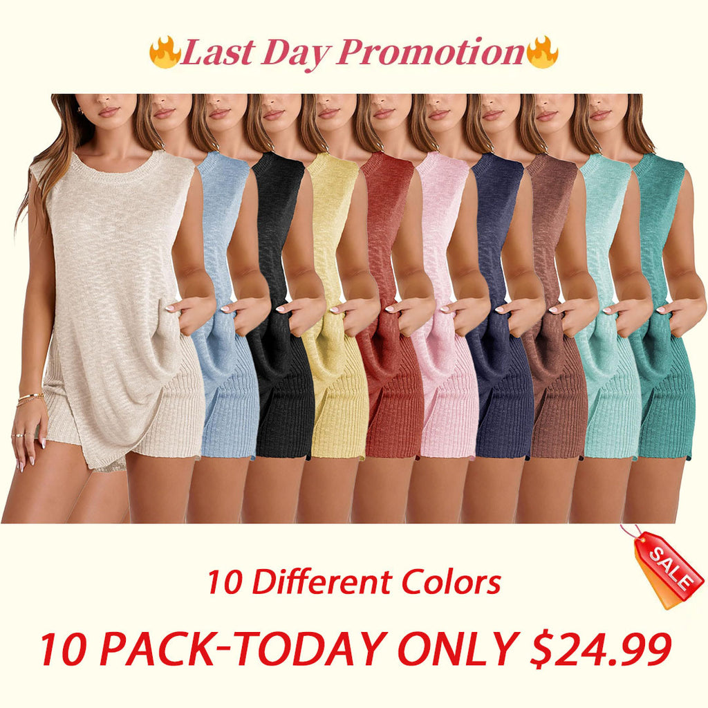 Women 2 Piece Outfits Lounge Sets Summer Knit Sleeveless Top and Shorts Sweater Set