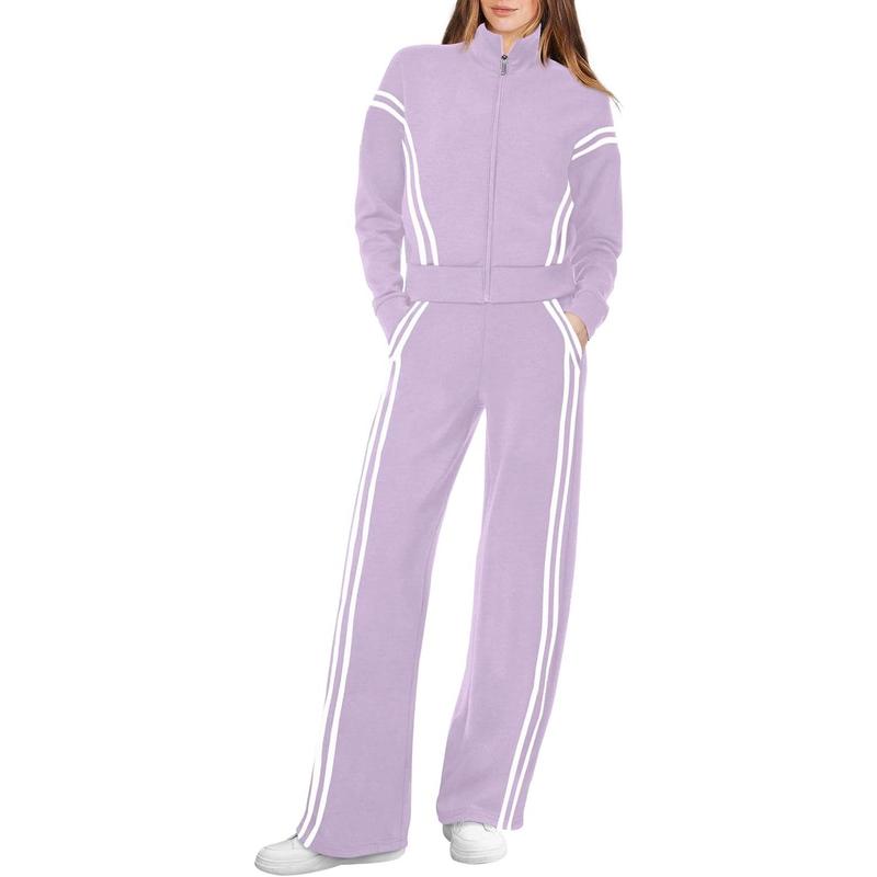 Women's 2 Piece Outfit Fleece Sweatsuit Casual Lounge Matching Sets Crewneck Loose Fit Cozy Sweatshirt & Straight Leg Sweatpants Womenswear