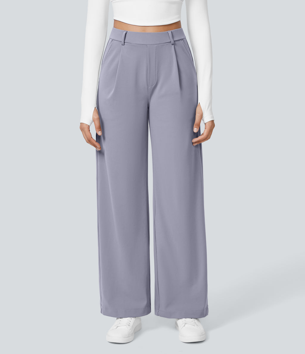 Factory Outlet - High Waisted Side Pocket Straight Leg Work Suit Pants