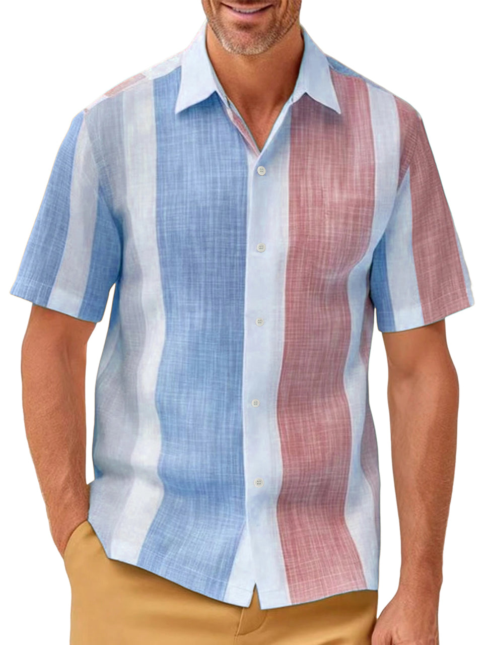 Men's Hawaiian Stripe Color Block Short Sleeve Shirt