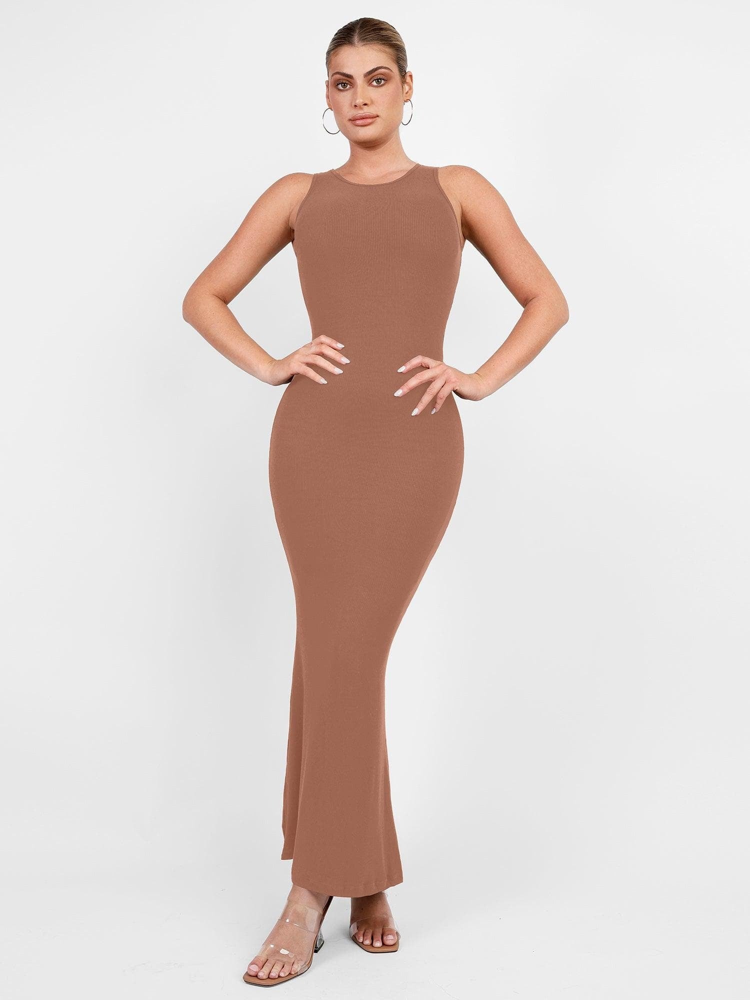 🔥Last day promotion!🔥Shapewear Modal Sleeveless Crew NeckMaxi Dress
