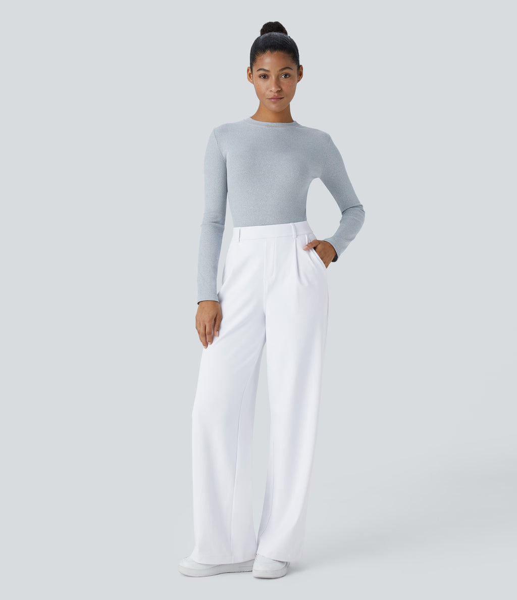 Factory Outlet - High Waisted Side Pocket Straight Leg Work Suit Pants