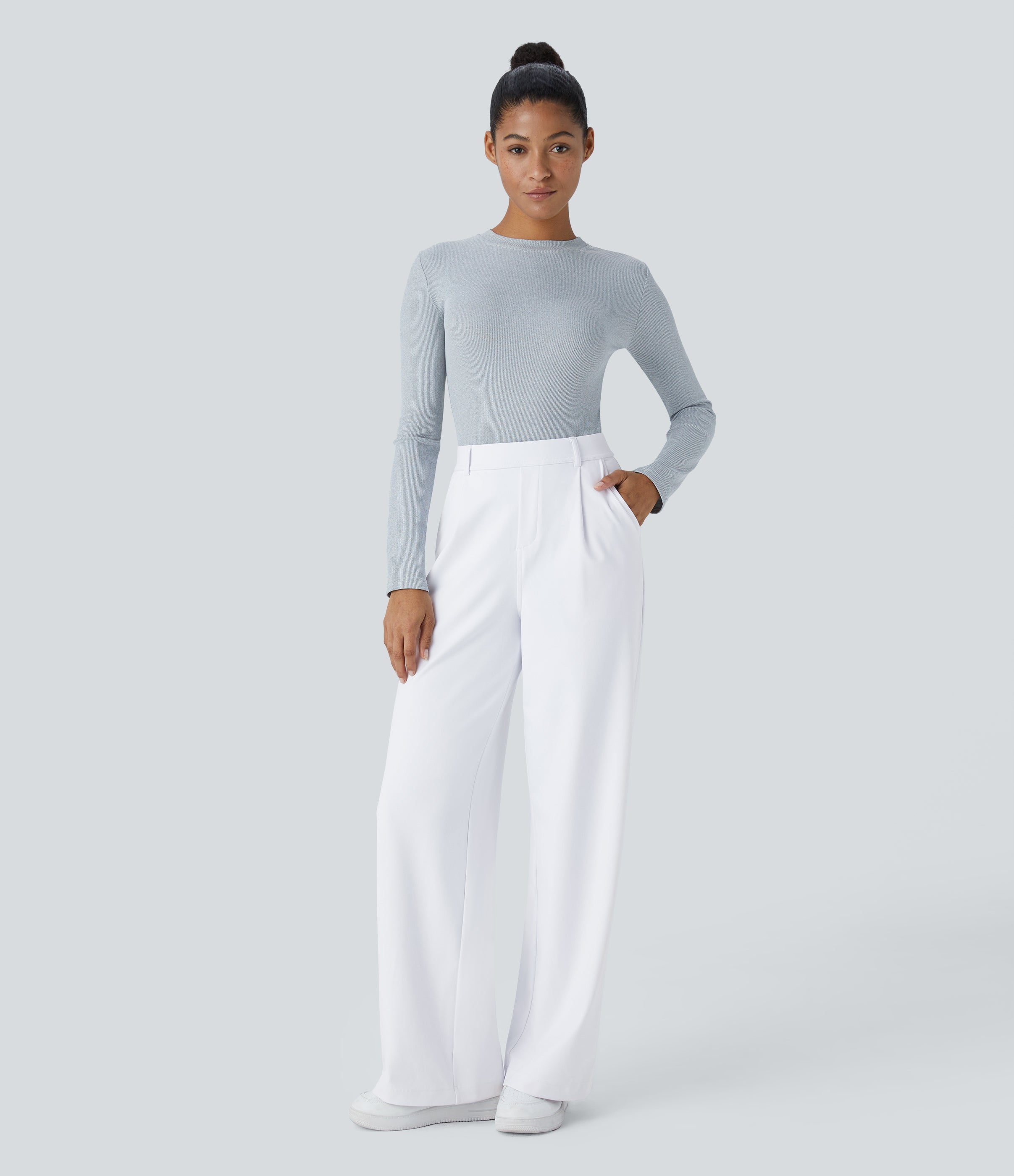 Factory Outlet - High Waisted Side Pocket Straight Leg Work Suit Pants