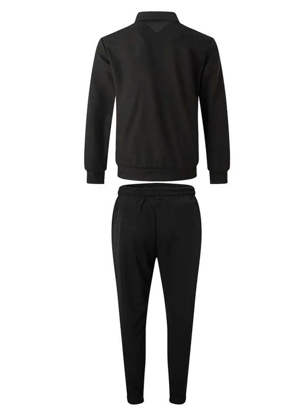 Sporty Two-piece Set Men's Plain Zip Up Jacket & Drawstring Waist Pants Tracksuit Set