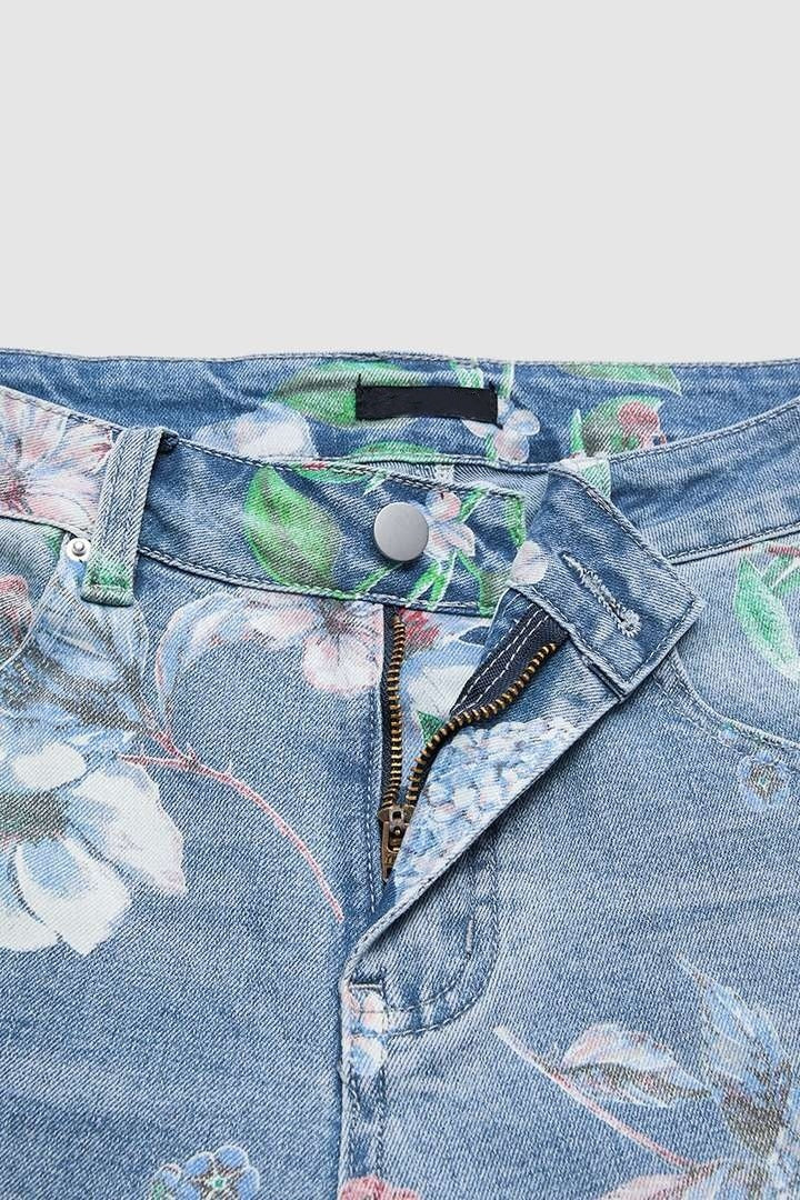 🔥Floral Pattern Wash High Waist Straight Leg Jeans