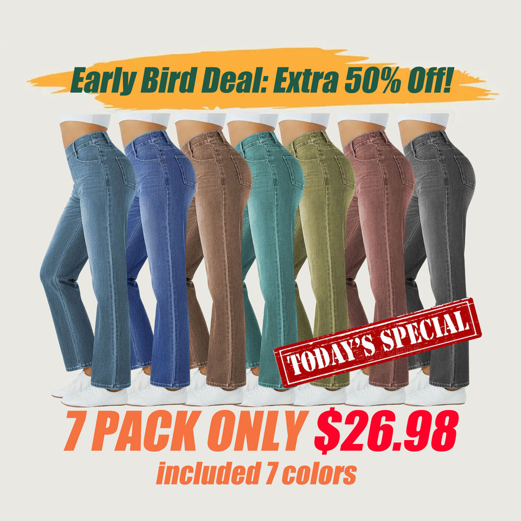 Stretch-Knit Straight-Leg Jeans with Multiple Pockets