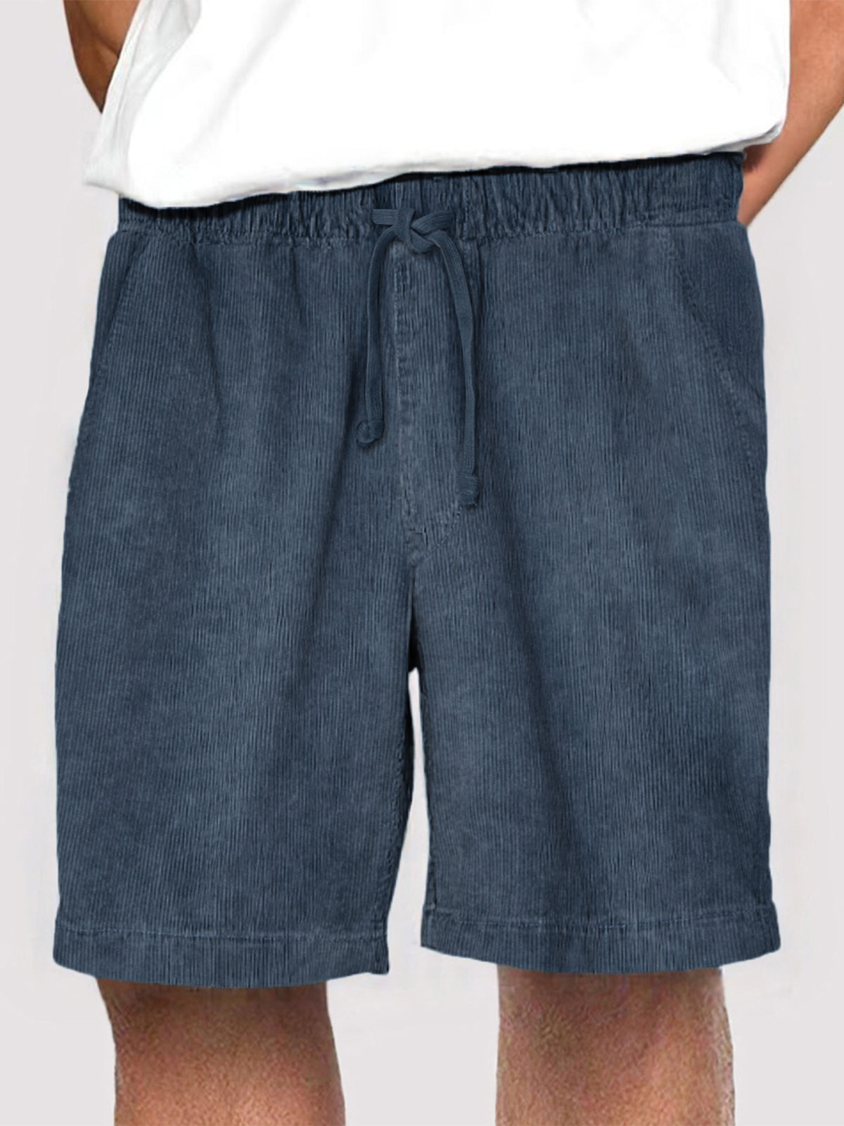 Men's Fashion Corduroy Casual Everyday Elastic Waist Drawstring Shorts With Side Pockets