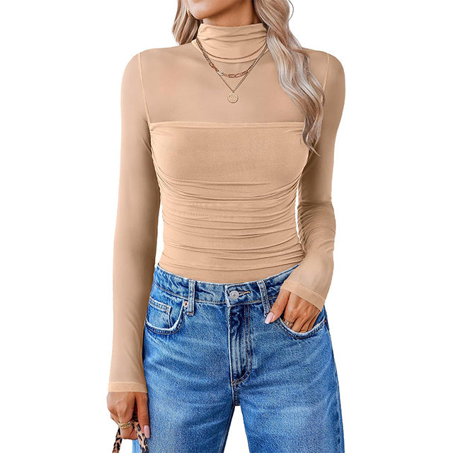 💝Autumn Specials💝Women's Long Sleeve Tights Turtleneck Shapewear Bodysuit Mesh Bodysuit Shirt