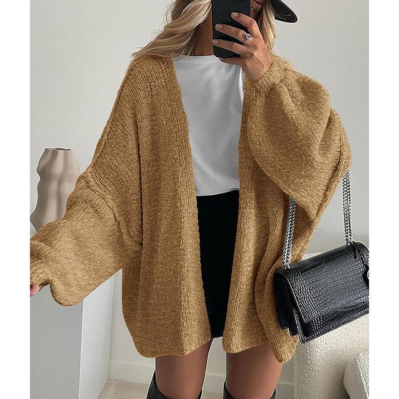 Women's Oversized Cardigan Sweater Fall Long Lantern Sleeve Knit Open Front Lightweight Sweater Knitwear Tops