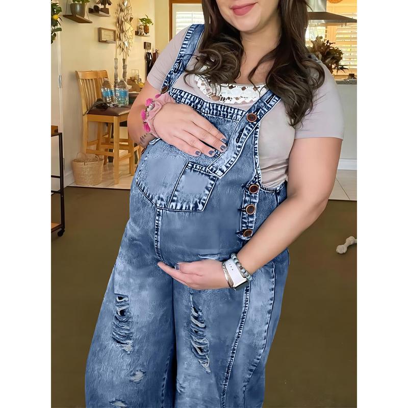 Women's Denim Overalls Casual Jumpsuits Loose Fit Adjustable Strap Distressed Bib Jeans Overall Jumpsuits