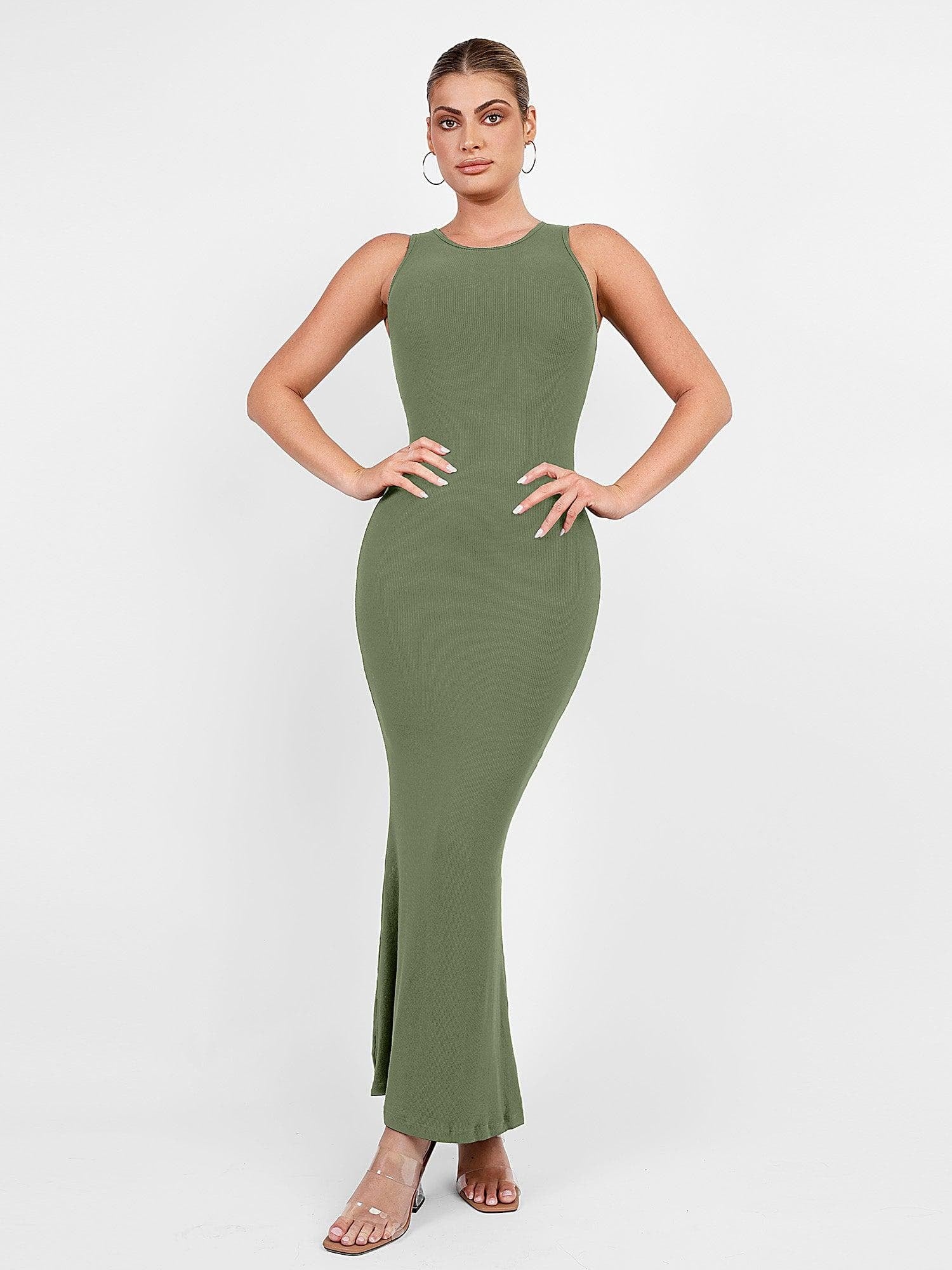 🔥Last day promotion!🔥Shapewear Modal Sleeveless Crew NeckMaxi Dress