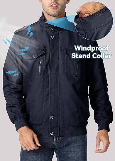 🔥October Hot Sale 🔥Men's Regular Fit Solid Pocket Zipper Jacket, Casual Long Sleeve Stand Collar Outerwear for Fall & Winter