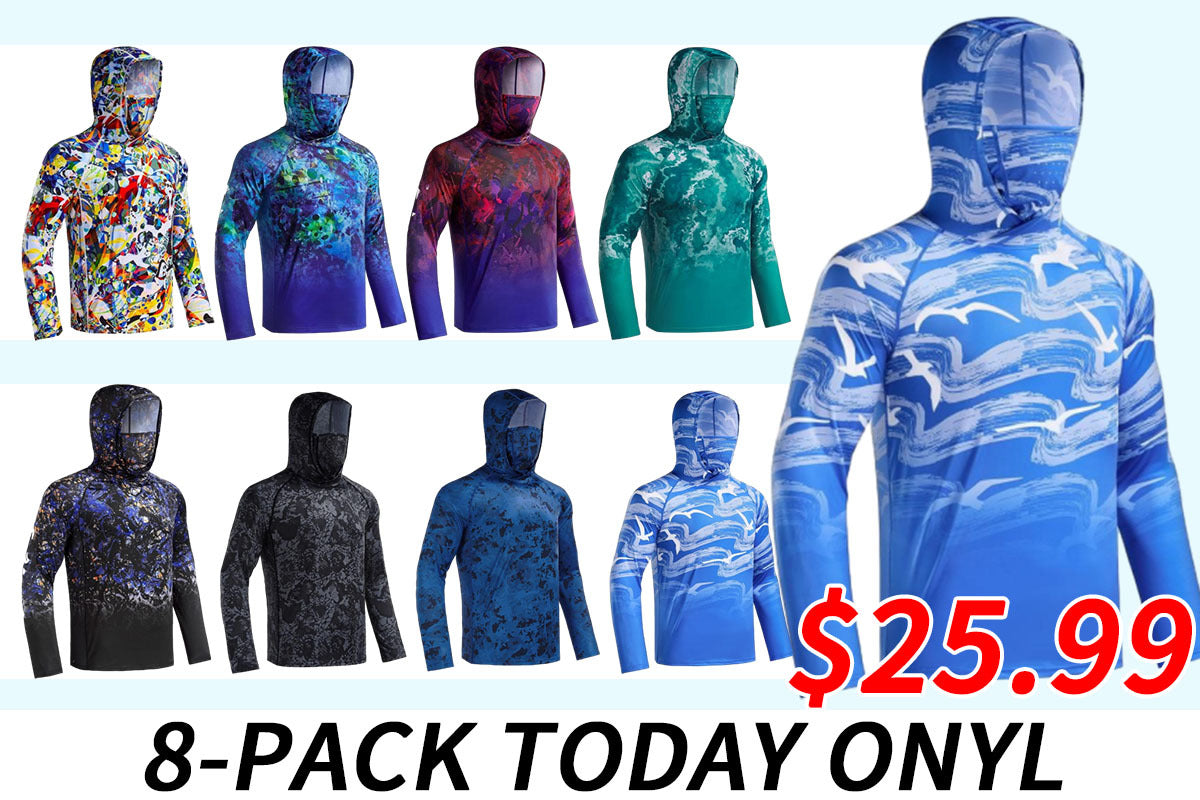 UPF 50+ Sun UV Protection Hoodie Shirts, Men Raglan Long Sleeve Lightweight Quick Dry Breathable Cooling Rash Guard with Mask Neck Gaiter for Outdoor