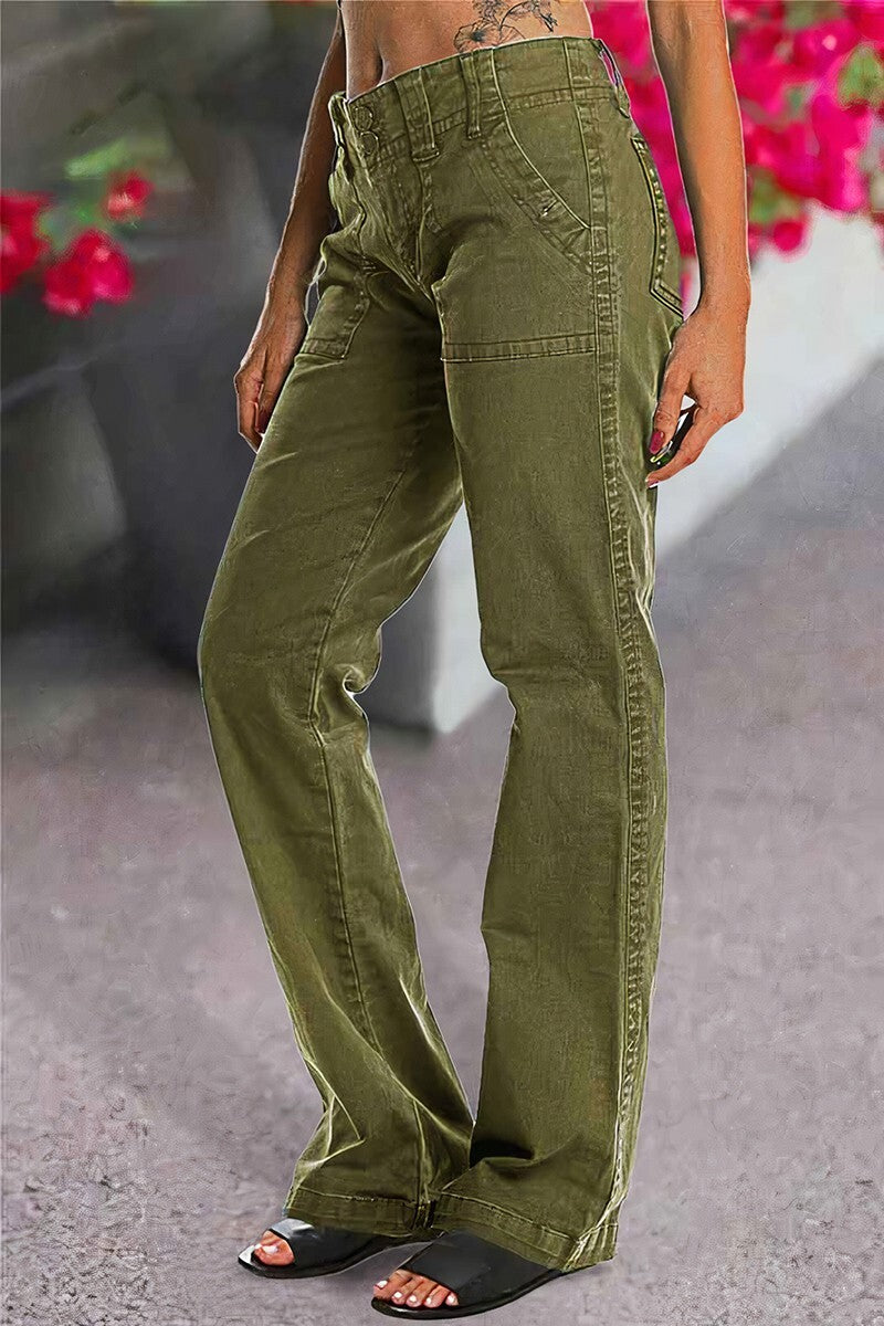 ⚡FINAL SALE⚡- Double Button Mid Waist Straight Leg Pants