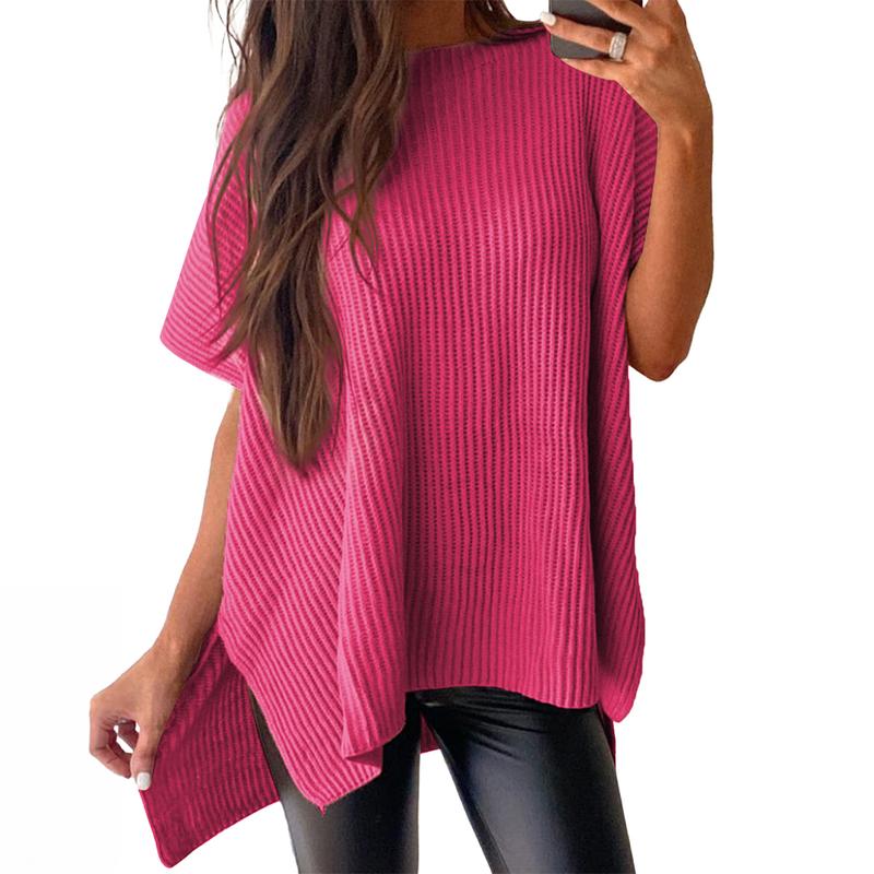 2025 Summer Women's Casual Crew Neck Drop Shoulder Loose Fit Short Sleeve Knit Pullover