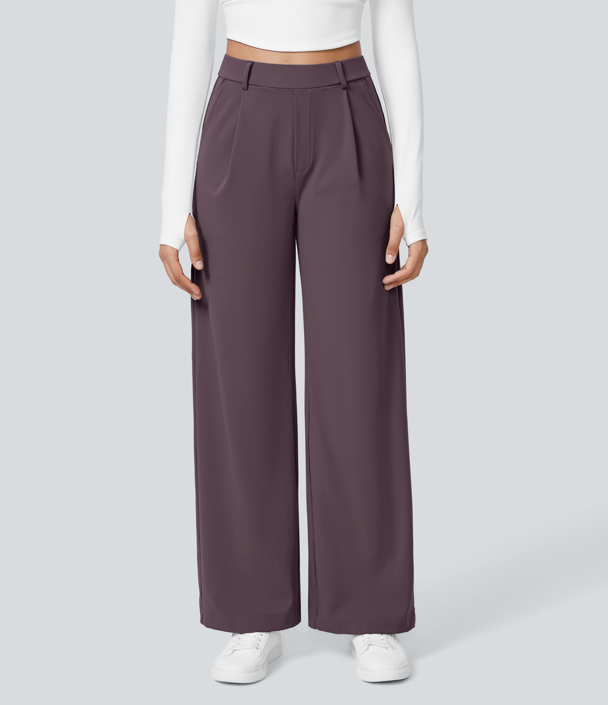 Factory Outlet - High Waisted Side Pocket Straight Leg Work Suit Pants