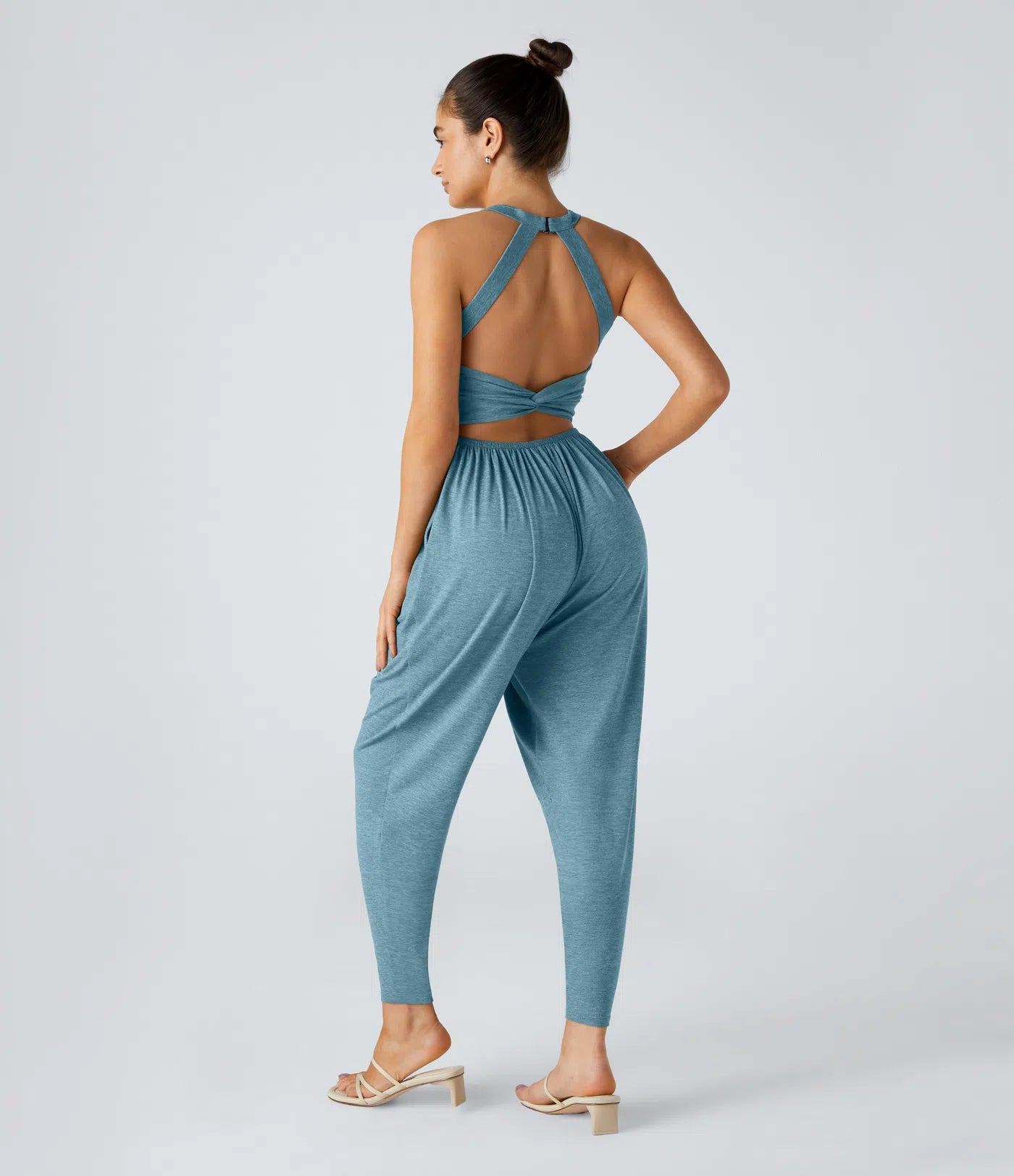💝Last day promotion-⏰Backless Twisted U Neck Side Pocket Harem Casual Jumpsuit-Easy Peezy Edition