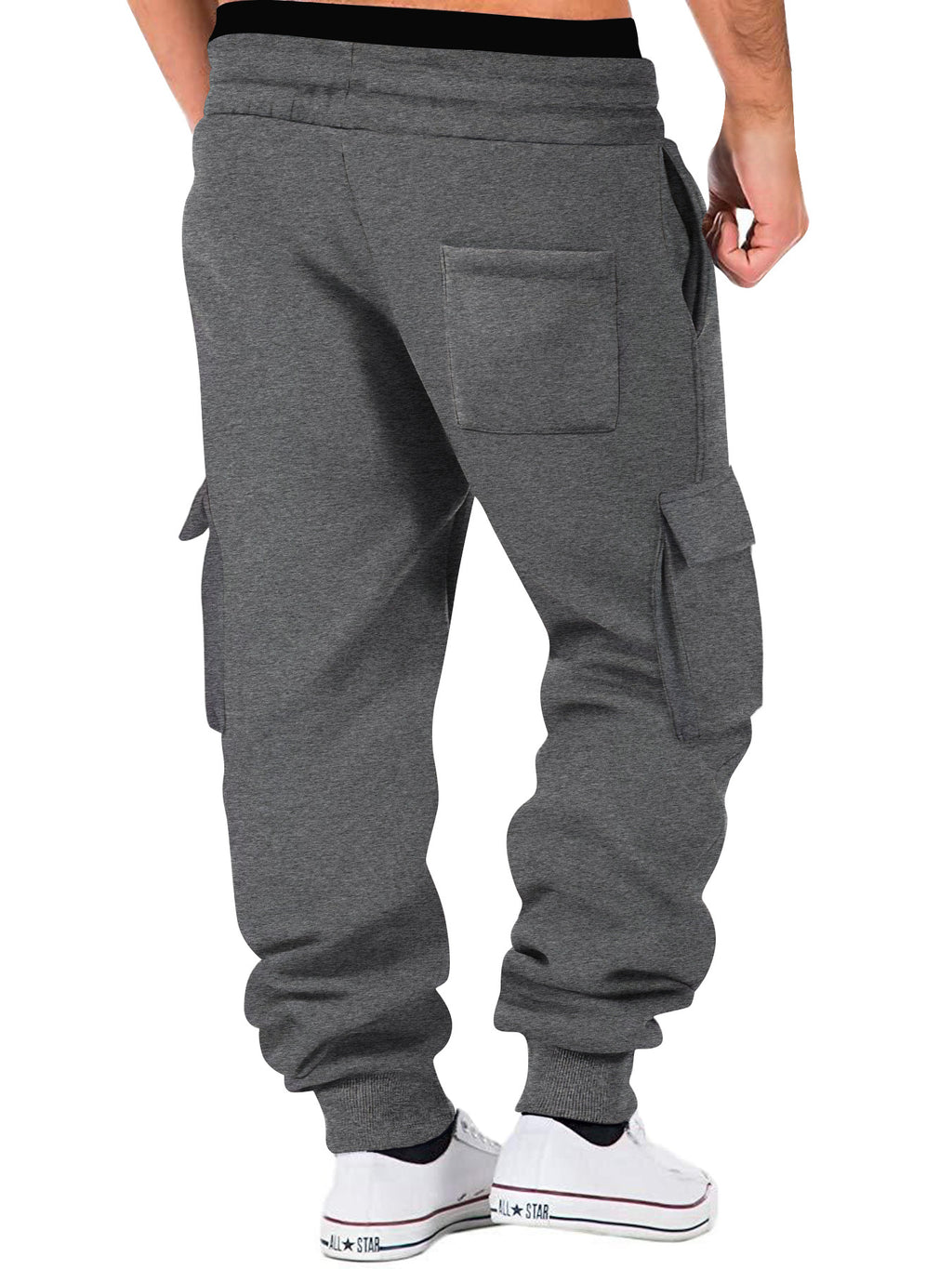 Men's Solid Color Multiple Pockets Drawstring Waist Sweatpants