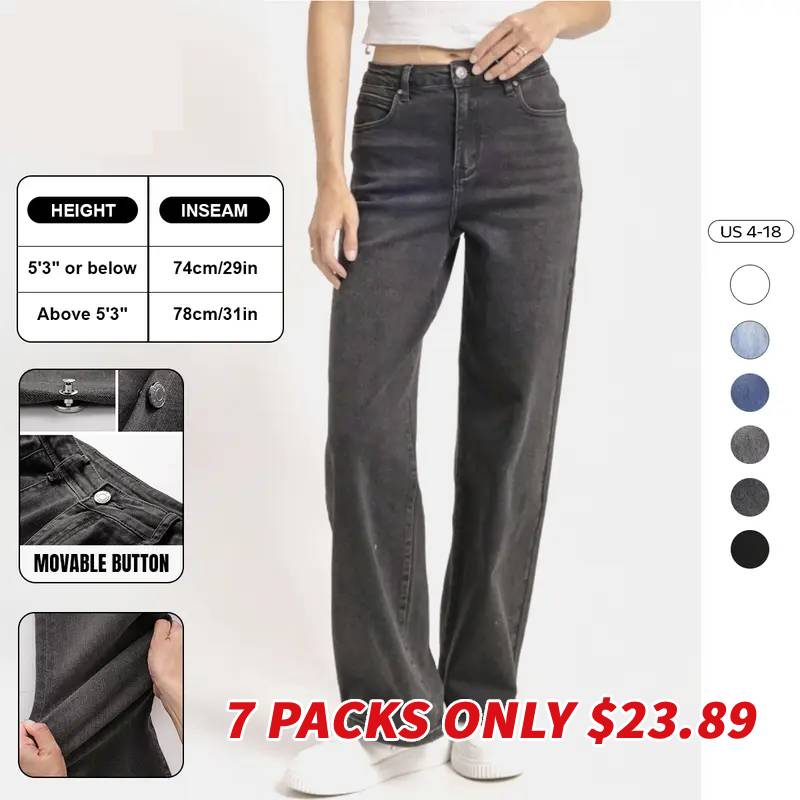 Women's High-Waist Stretch Wide-Leg Jeans – Trendy Multi-Pocket Denim Pants