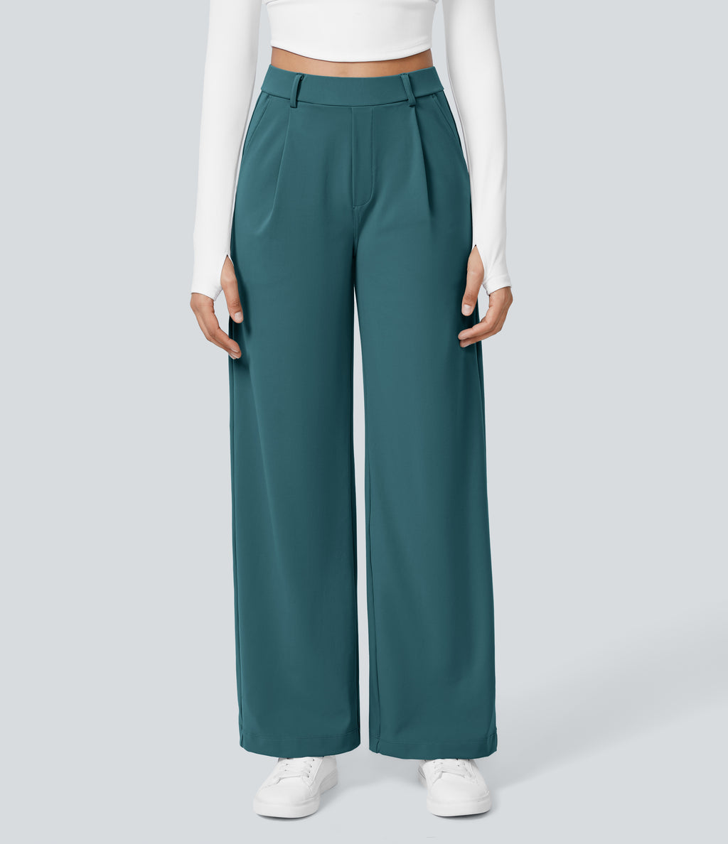 Factory Outlet - High Waisted Side Pocket Straight Leg Work Suit Pants