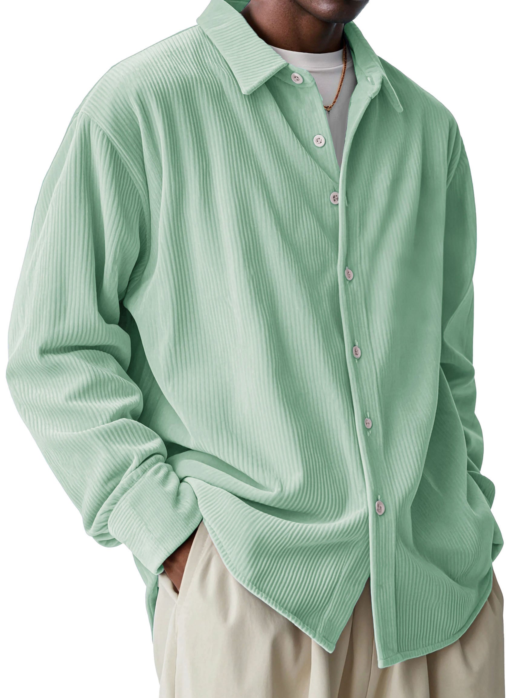 Men's Fashionable Corduroy Pit Fabric Long Sleeve Lapel Shirt