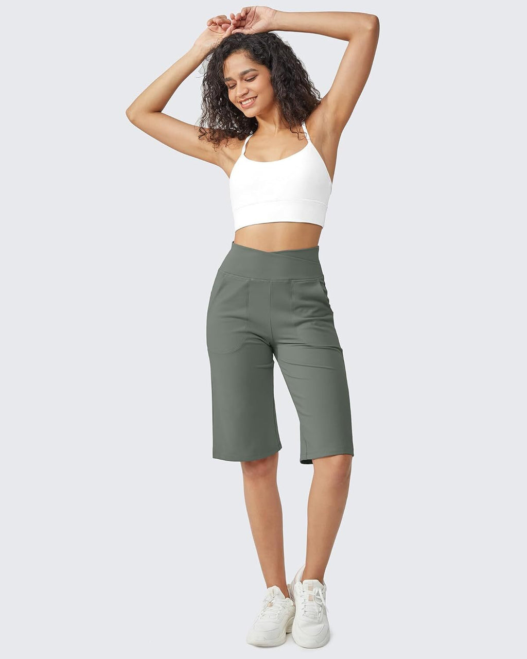 Capri Pants for Women -Knee Length Wide Leg Yoga Capris Dressy Casual Summer Crop Pants with Pockets